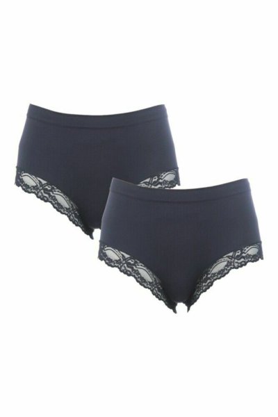 Komfort-Midi Hotpants + Spitzen-Beinausschnitt - 2er-Pack Schwarz S